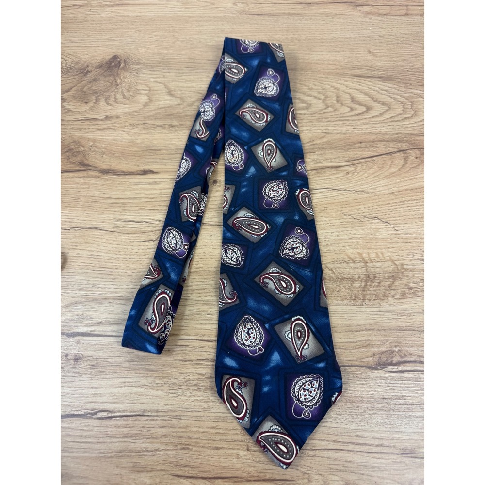 Vintage Botany 500 Necktie Men Blue Purple Paisley Geometric Classic Formal Tie